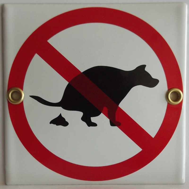 Emaille verbodsbod pictogram 'verboden huisdieren uit te laten'